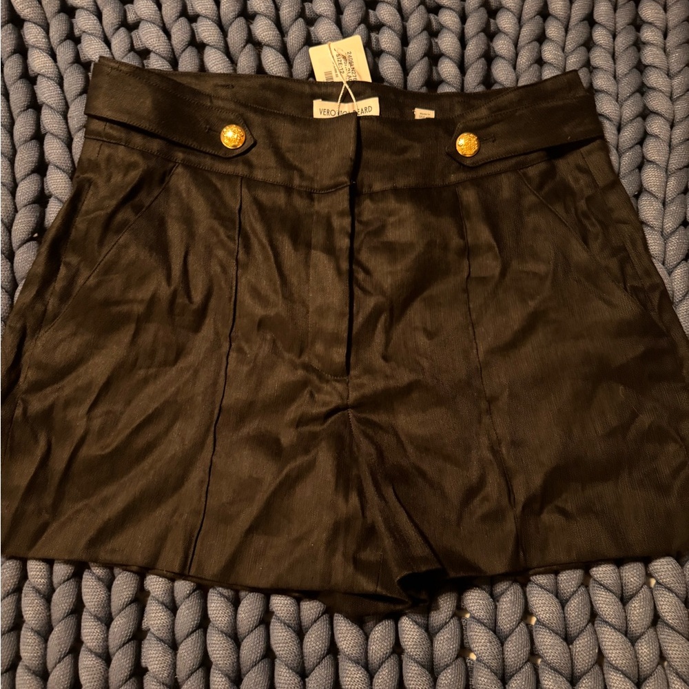 Veronica Beard Black High Waist Shorts with Gold Buttons